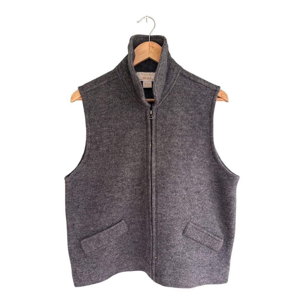 Tally-Ho Women's Medium Gray 100% Boiled Wool Full Zip Sweater Vest Large
